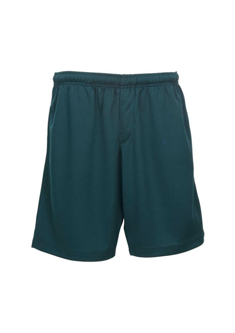Kids Biz Cool™ Shorts in vibrant Forest color, featuring breathable fabric, elastic waist, side splits, and pockets for active play.