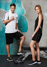 Men's Biz Cool™ Shorts in black, XL, featuring breathable mesh, elasticized waist, side pockets, and hem splits for comfort.