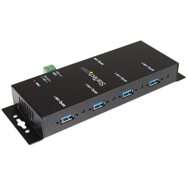 4-Port Industrial USB 3.0 Hub with robust metal housing, ESD protection, and wide temperature range for reliable performance.