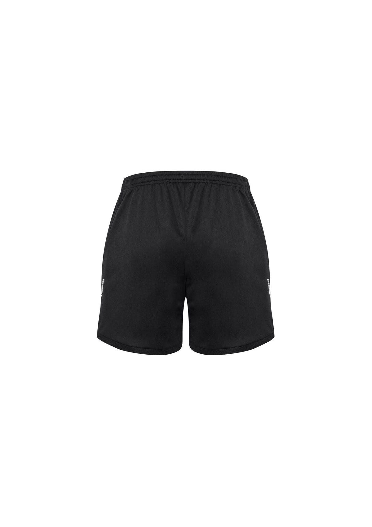 Black Kids Circuit Shorts, Size 10, featuring lightweight fabric, reflective trims, zip pocket, and stretch for active play.