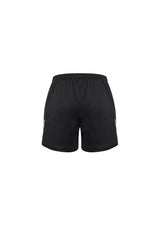 Black Kids Circuit Shorts, Size 10, featuring lightweight fabric, reflective trims, zip pocket, and stretch for active play.