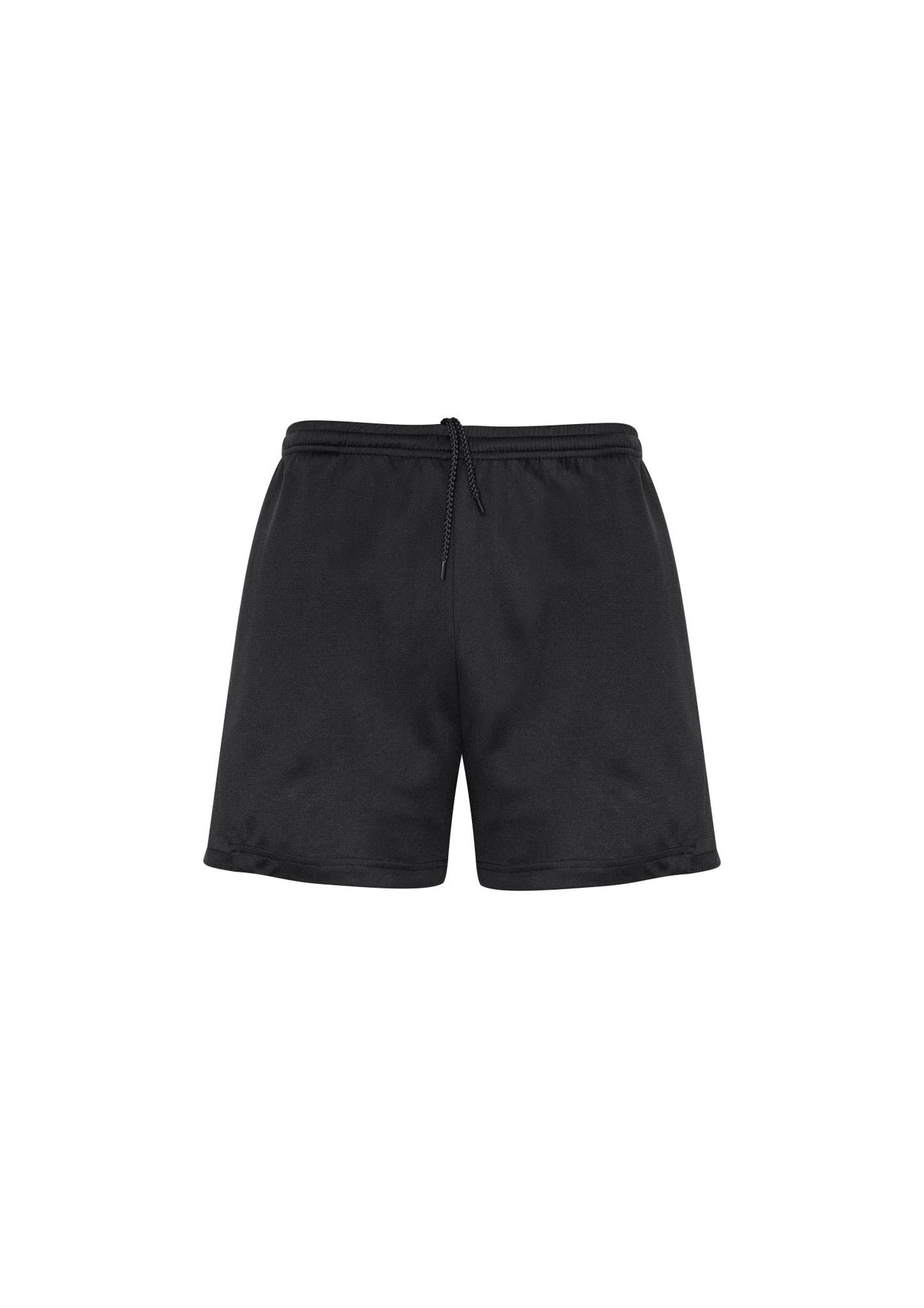 Kids black Circuit Shorts from Biz Collection, featuring lightweight, stretchy material, reflective trims, and a zippered pocket.