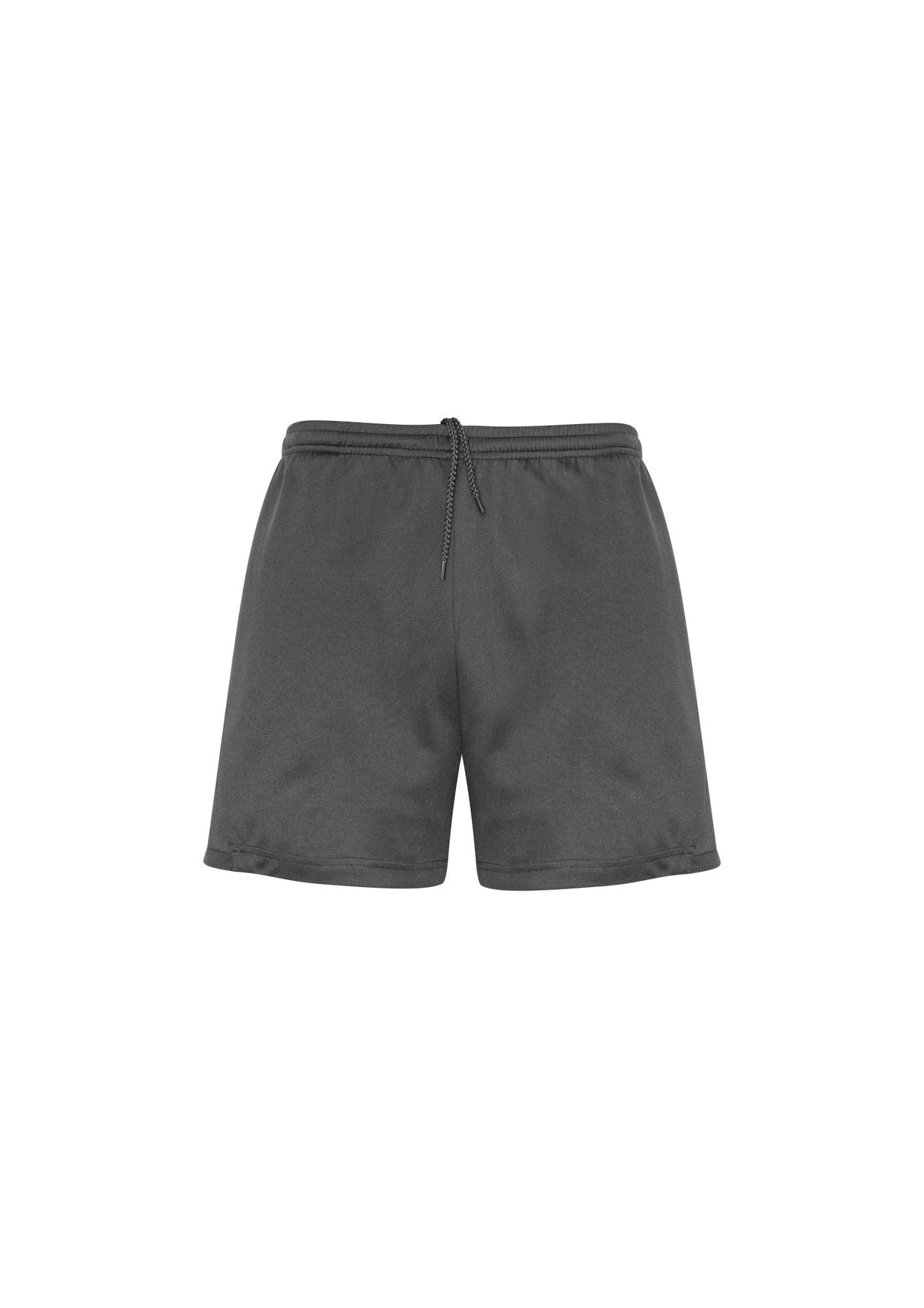 Grey Kids Circuit Shorts, Size 8 by Biz Collection, featuring stretchy fabric, reflective trims, and zippered pocket for active kids.