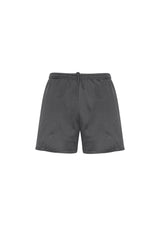 Grey Kids Circuit Shorts, Size 8 by Biz Collection, featuring stretchy fabric, reflective trims, and zippered pocket for active kids.