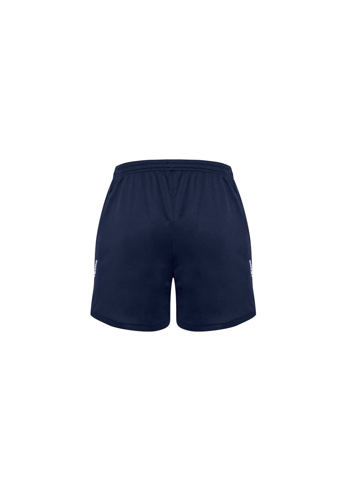 Kids Circuit Short in Navy - Size 8, made from BIZ COOL™ fabric, features a soft elastic waistband, reflective trims, and a zippered pocket.