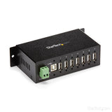 Compact industrial-grade 7-port USB hub with TAA compliance, ideal for efficient connectivity in tough work environments.