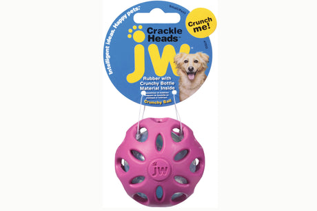 Durable 6cm JW Crackle Ball in vibrant colors for interactive play, featuring crunchy sounds and eco-friendly materials.