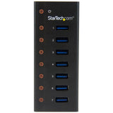 7-Port USB 3.0 Hub in robust metal enclosure, designed for versatile connectivity, desktop or wall-mountable, plug-and-play ease.