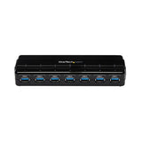 7-Port USB 3.0 hub with one-sided port orientation, 5 Gbps data transfer, and overload protection for seamless connectivity.