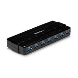 7-Port USB 3.0 Hub with one-sided access, 5 Gbps data transfer, and overload protection for seamless device connectivity.