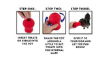 Bright red JW Tumble Teez dog toy with a patented maze design that dispenses treats to engage and stimulate medium-sized dogs.