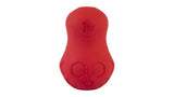 Red JW Tumble Teez Medium dog toy with treat-dispensing maze design, made of durable non-toxic rubber for engaging play.