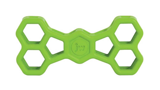 Durable 20cm chew toy, made of non-toxic rubber, designed for fetch and treat-stuffing fun for dogs.