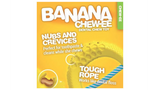 Durable JW Banana Chew-ee dog toy for fun and dental care, with fillable pockets for toothpaste and super-scrubber textures.