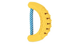 Durable JW Banana Chew-ee dental toy for dogs, featuring deep cleaning pockets and textured patterns for plaque removal.