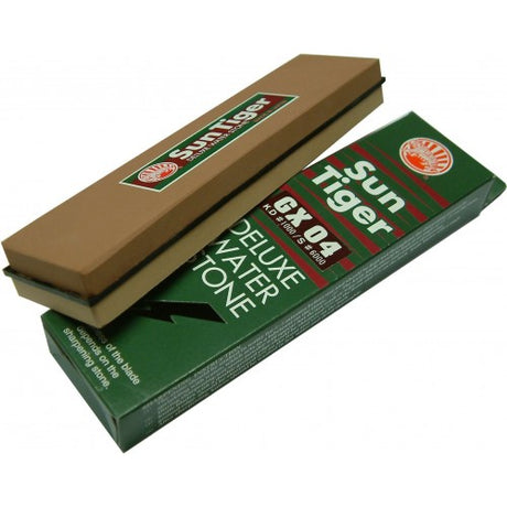 Dual-sided 'Sun Tiger' water stone 1000/6000g for sharpening knives, ideal for achieving razor-sharp blades efficiently.