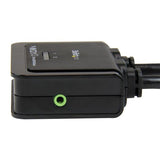 2 Port USB HDMI KVM switch with audio and remote control, supporting 1080p resolution for seamless PC management.