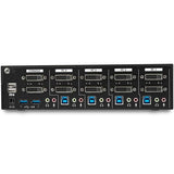 4-Port Dual-Monitor DVI KVM switch allowing seamless control of four PCs with USB hub and multimedia support for efficient workspace management.