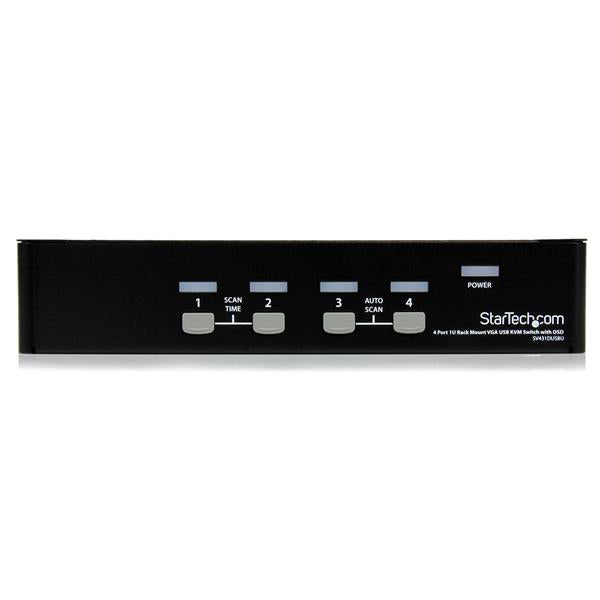 4 Port 1U Rackmount USB KVM Switch with OSD for seamless control of multiple computers from one console, featuring a compact design.