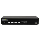 4-Port USB DVI KVM switch featuring fast switching technology, enabling seamless control of multiple computers with high-definition display.