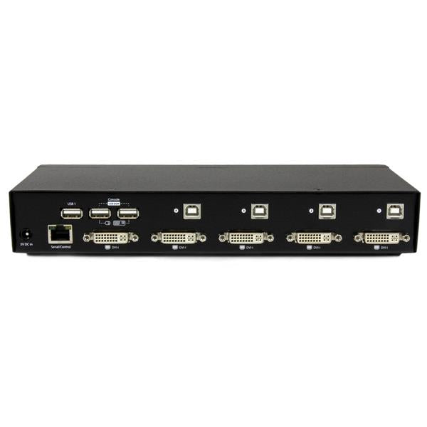 4-Port USB DVI KVM Switch enabling control of 4 PCs with minimal lag and high-definition resolution up to 1920x1200.