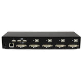 4-Port USB DVI KVM Switch enabling control of 4 PCs with minimal lag and high-definition resolution up to 1920x1200.