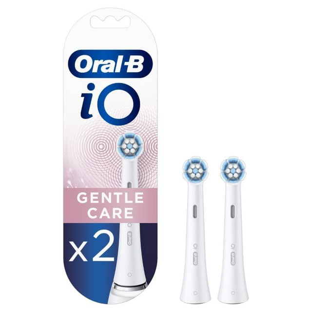 Replacement Oral-B iO SENSITIVE brush heads (2pk) designed for gentle, effective cleaning for sensitive teeth and gums.