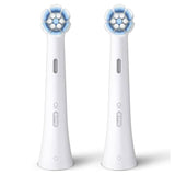 Soft Oral-B iO SENSITIVE replacement toothbrush heads in white, designed for gentle cleaning of sensitive teeth and gums.