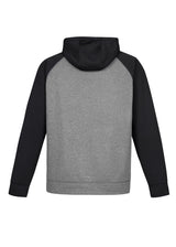 Kids Hype Two Tone Hoodie in Grey Marle/Black, size 16, features a stylish design, kangaroo pocket, and safety-conscious no drawstring hood.