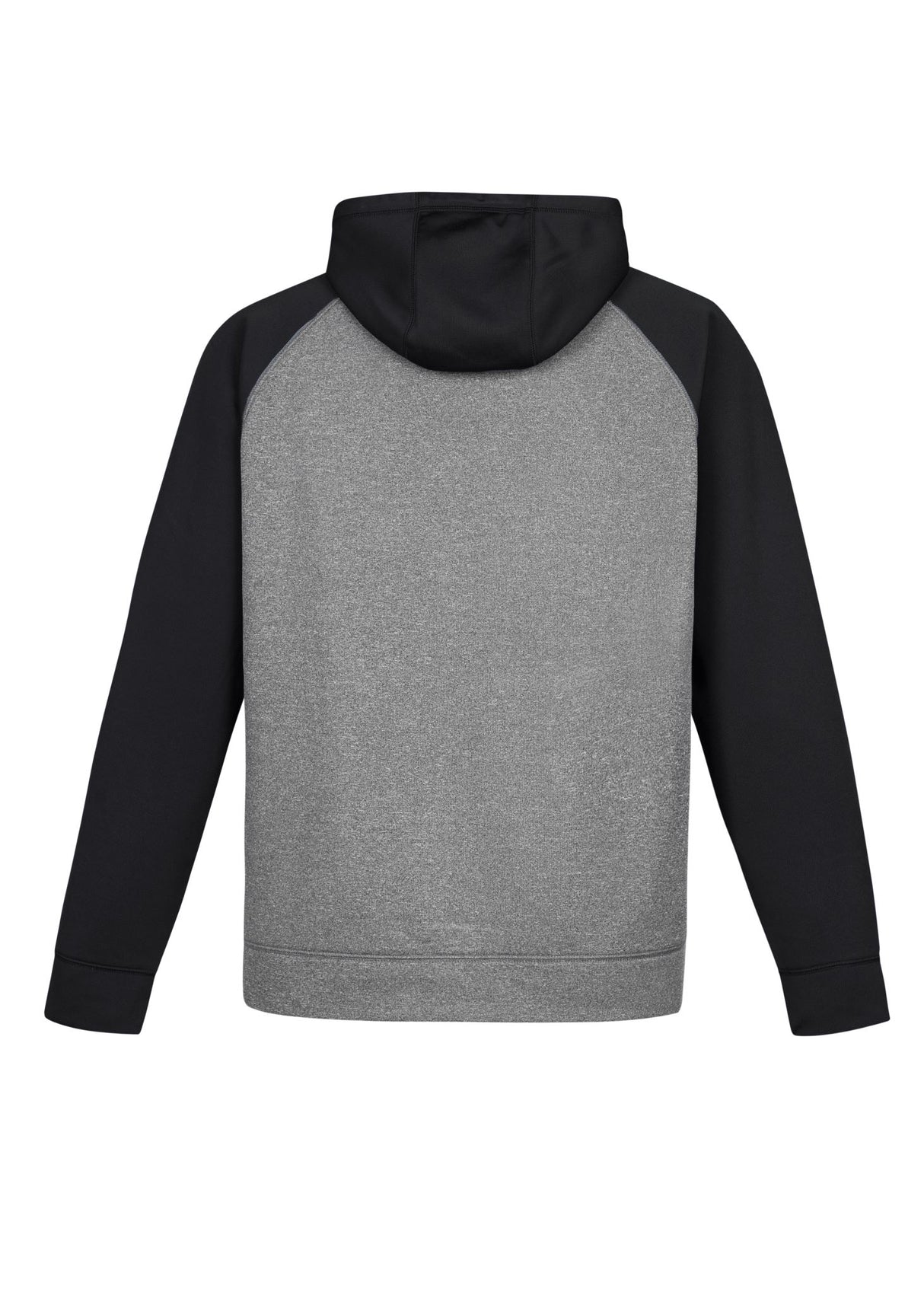Kids Hype Two Tone Hoodie in Grey Marle/Black, featuring raglan sleeves, kangaroo pocket, and safety design for active kids.