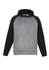Kids Hype Two Tone Hoodie in Grey Marle/Black featuring raglan sleeves, kangaroo pocket, and 100% polyester fleece for comfort.