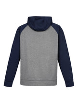 Kids Hype Two Tone Hoodie in Grey Marle/Navy featuring a kangaroo pocket and stylish raglan sleeves, perfect for active wear.