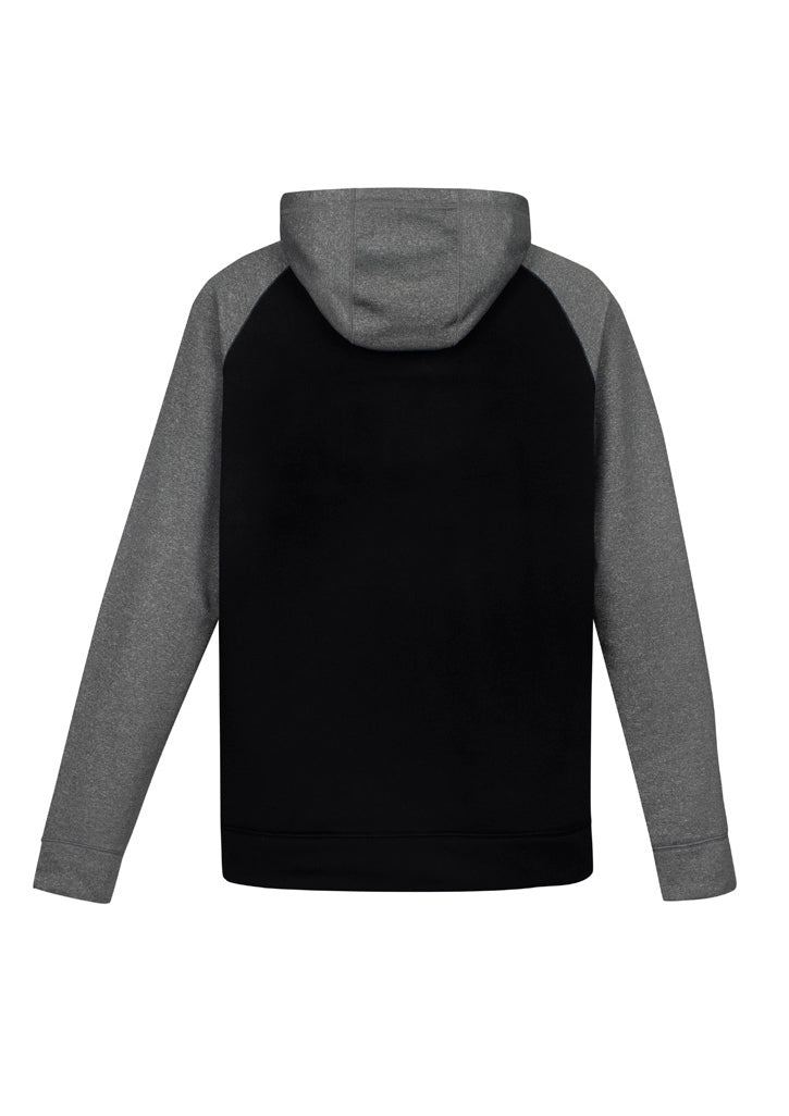 Men's black and grey marle two-tone hoodie with kangaroo pocket, ideal for casual wear and athletic activities. Size XL.