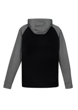 Men's black and grey marle two-tone hoodie with kangaroo pocket, ideal for casual wear and athletic activities. Size XL.