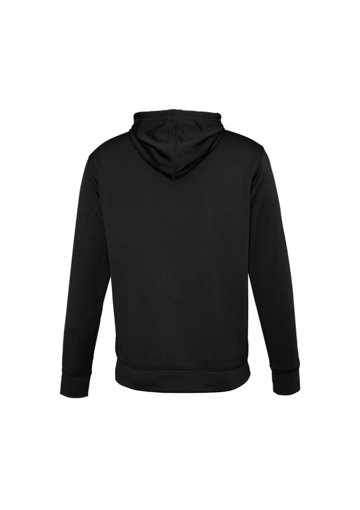 Kids black pull-on hoodie, size 12, made from 100% polyester fleece with a cozy kangaroo pocket and safe design.