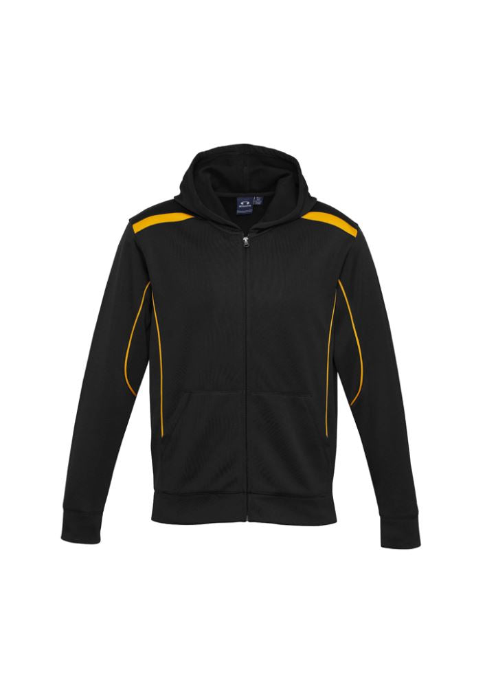 Kids United Hoodie in black and gold, size 12, features a full zipper, kangaroo pocket, and no drawstring for safety.