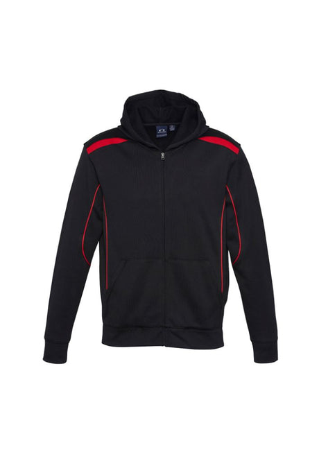 Kids United Hoodie in Black and Red, size 16, featuring contrast panels, full zipper, and kangaroo pocket for comfort and style.