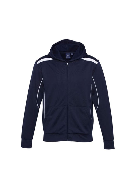 Kids United Hoodie in navy and white with a full zipper, kangaroo pocket, and safe design, perfect for warmth and style.