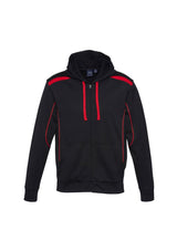 Men's United Hoodie in black and red with contrast panels, full zipper, and kangaroo pocket; size S from Biz Collection.