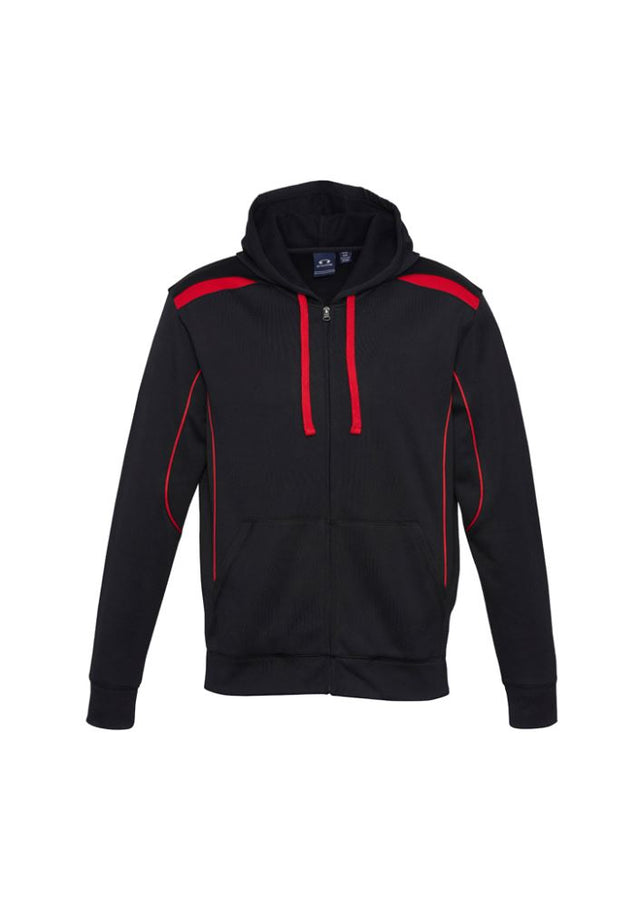 Men's United Hoodie in black and red with contrast panels, full zipper, and kangaroo pocket; size S from Biz Collection.