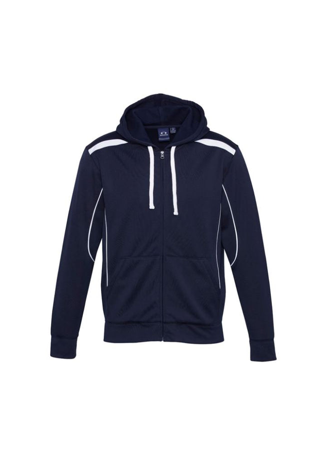 Men's United Hoodie in Navy/White, size M, features contrast panels, full zip, kangaroo pocket, and modern fit, from Biz Collection.