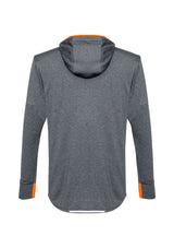 Men's Pace Hoodie in grey and fluoro orange, featuring breathable fabric, reflective trims, and thumb holes for comfort and visibility.