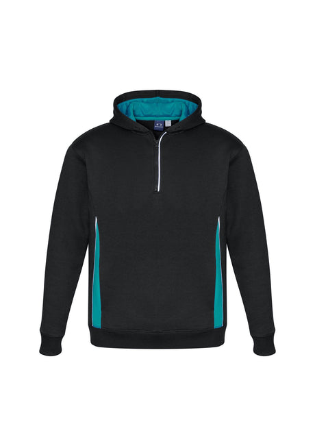 Kids Renegade Hoodie in Black, Teal, and Silver features a zip neck, reflective trims, and hand warmer pockets for versatile comfort.