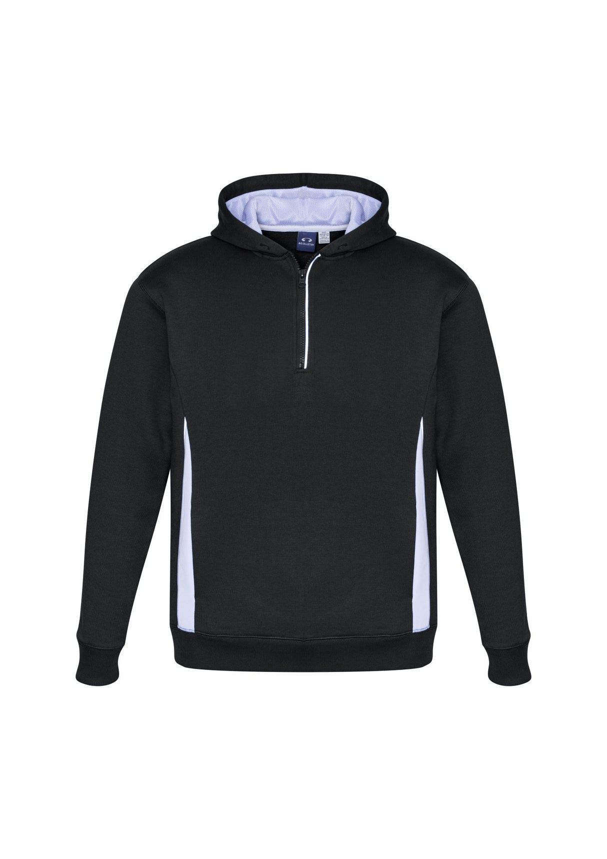 Kids Renegade Hoodie in Black, White, and Silver with reflective trims, zip neck, and hand warmer pockets for active youth.