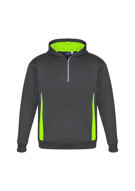 Kids Renegade Hoodie in grey, fluoro lime, and silver with reflective trims, zip neck, and hand warmer pockets. Size 16.