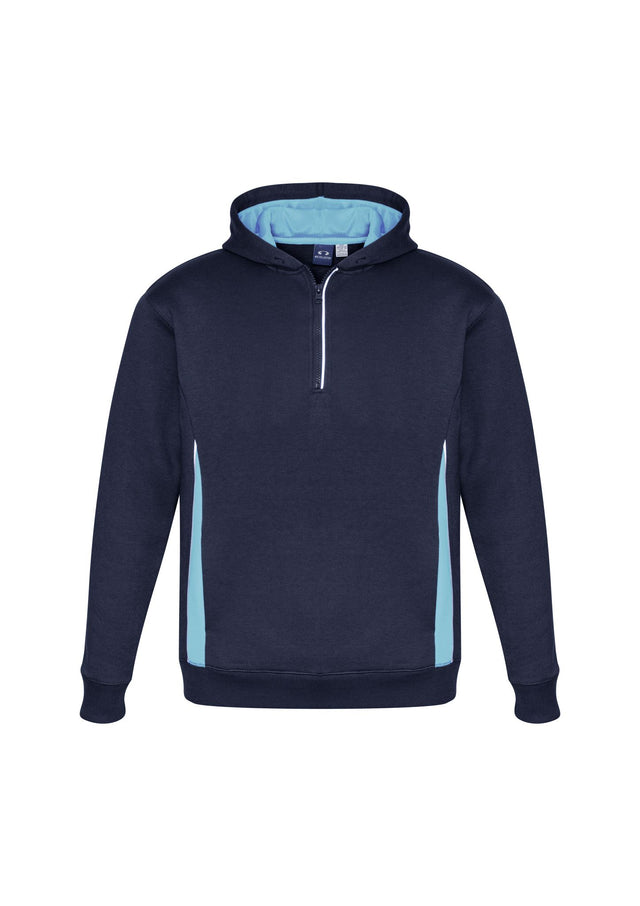 Kids Renegade Hoodie in Navy/Sky/Silver, size 16, featuring zip neck, mesh hood, hand pockets, and reflective trims.