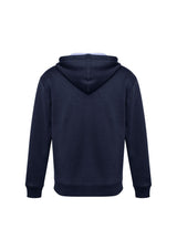 Kids Renegade Hoodie in Navy/White/Silver, size 10, featuring a zip neck, hand warmer pockets, and reflective trims for visibility.