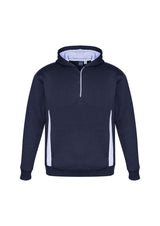 Kids Renegade Hoodie in Navy/White/Silver, size 10, featuring reflective trims, zip neck, and hand warmer pockets for active play.