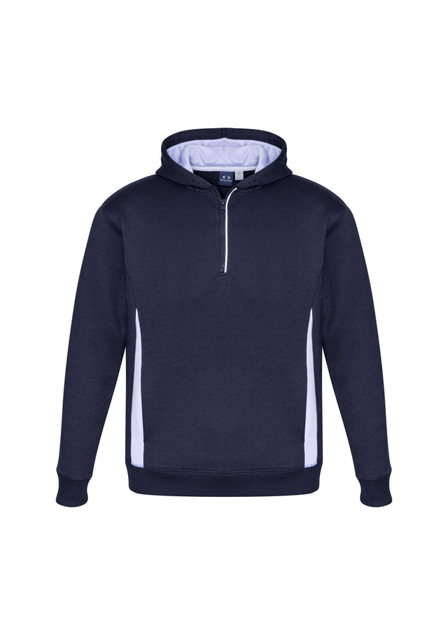 Kids Renegade Hoodie in Navy/White/Silver, size 10, featuring reflective trims, zip neck, and hand warmer pockets for active play.