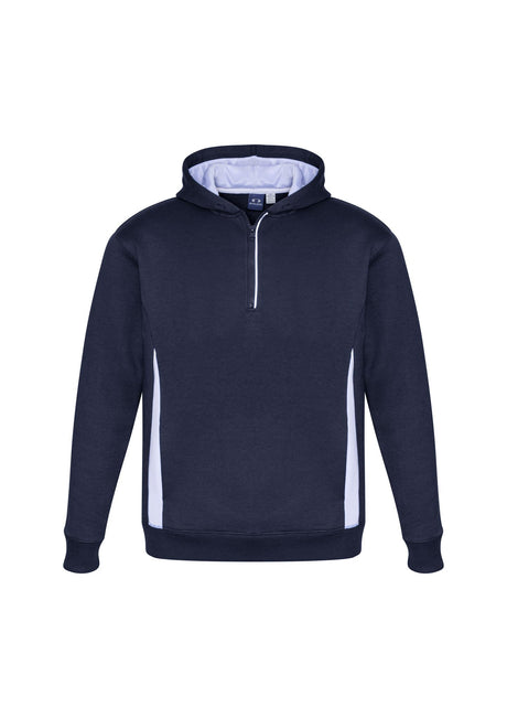 Kids Renegade Hoodie in Navy/White/Silver, size 4, featuring zip neck, hand warmer pockets, and reflective trims for safety.